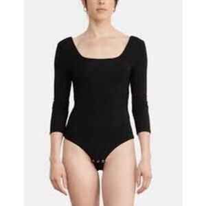 ADAY Best in Class Bodysuit Womens S Black 3/4 Sleeve Square Neck‎